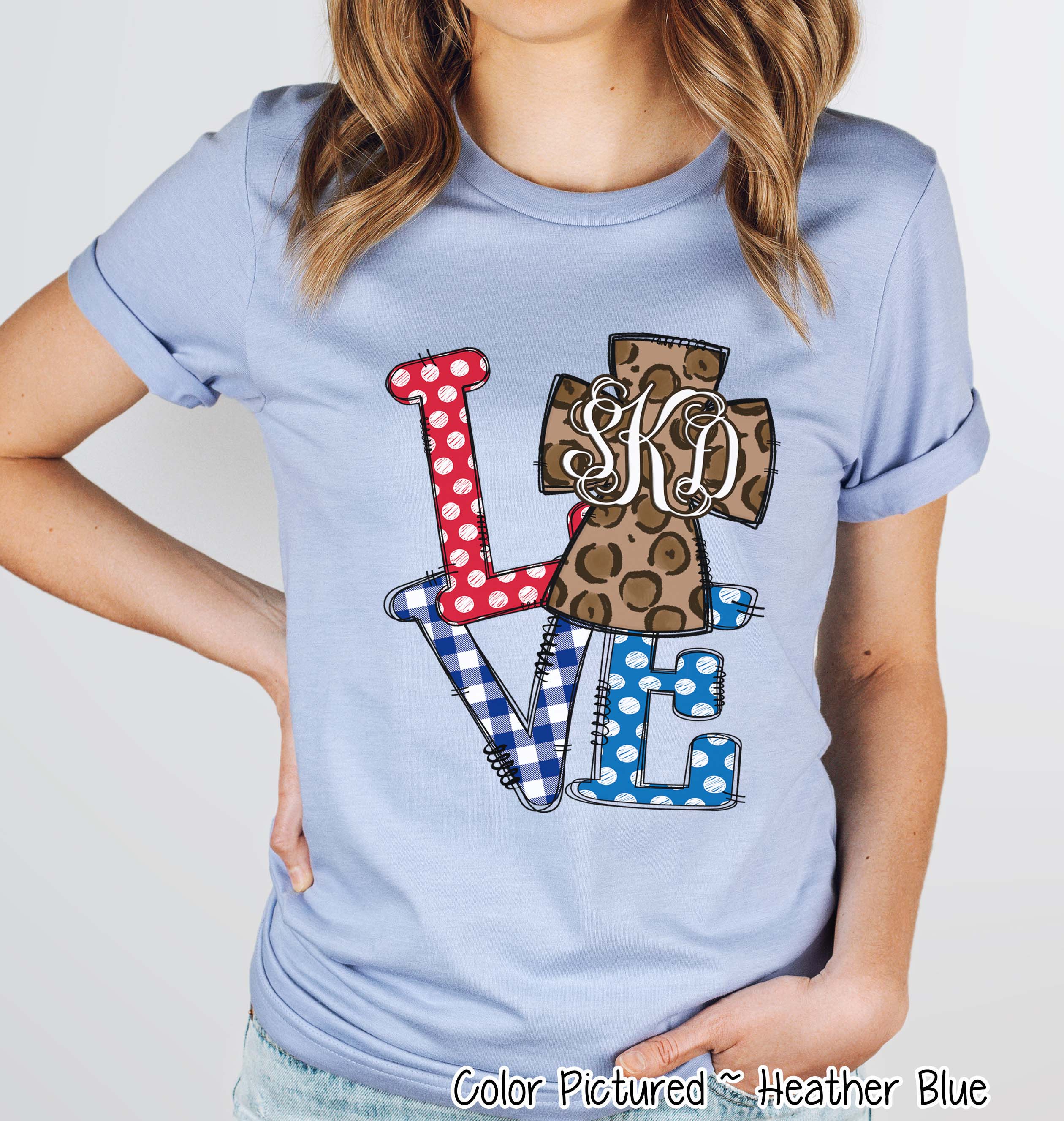 Patriotic LOVE with Leopard Cross Monogram Tee