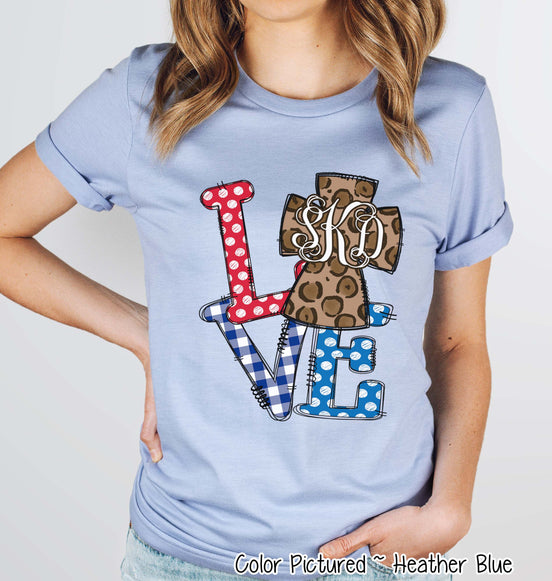 Patriotic LOVE with Leopard Cross Monogram Tee