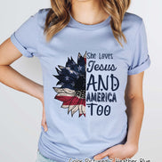 She Loves Jesus & America Too Patriotic Sunflower Tee