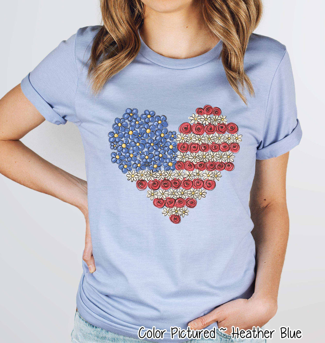 Floral Heart Flag Patriotic Tee