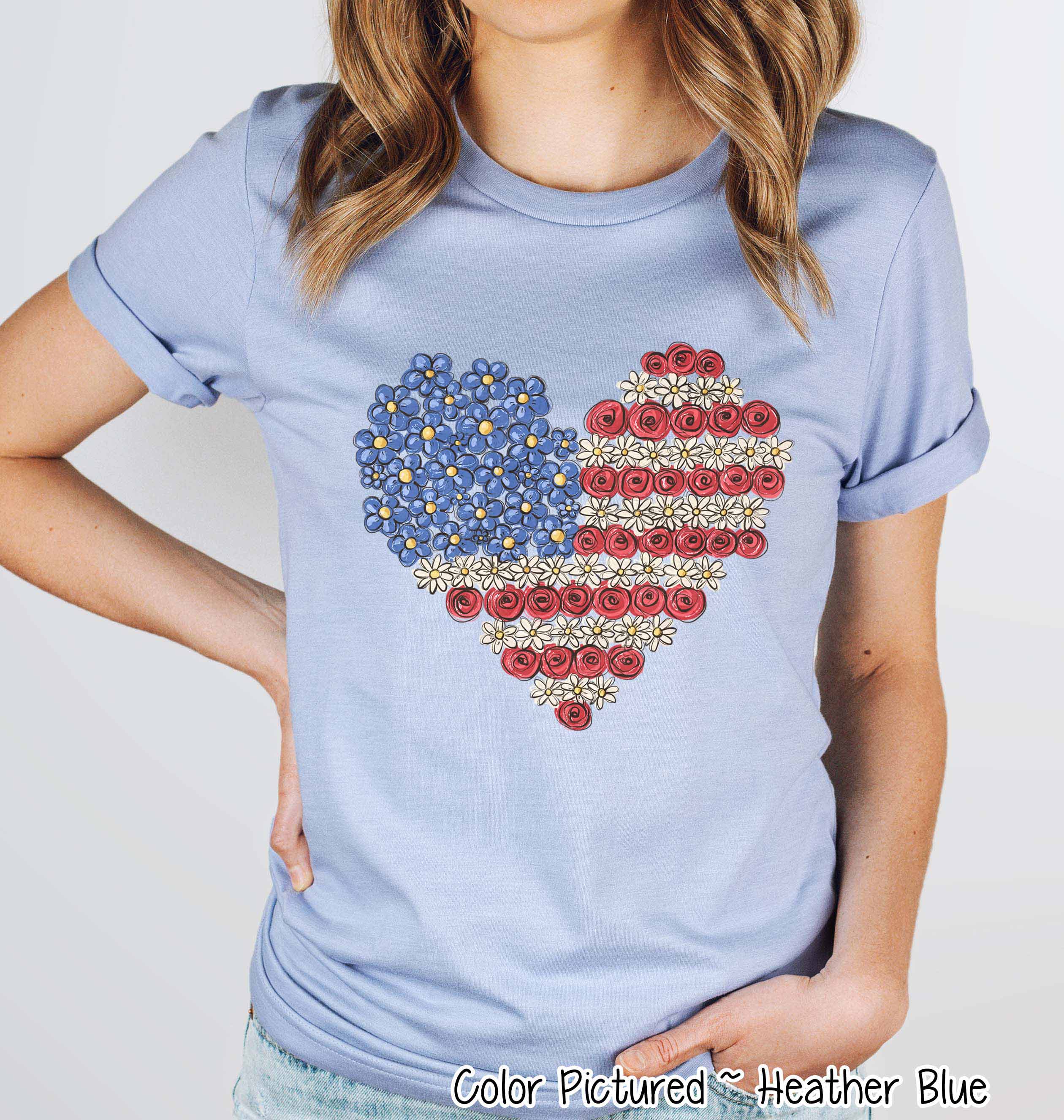 Floral Heart Flag Patriotic Tee