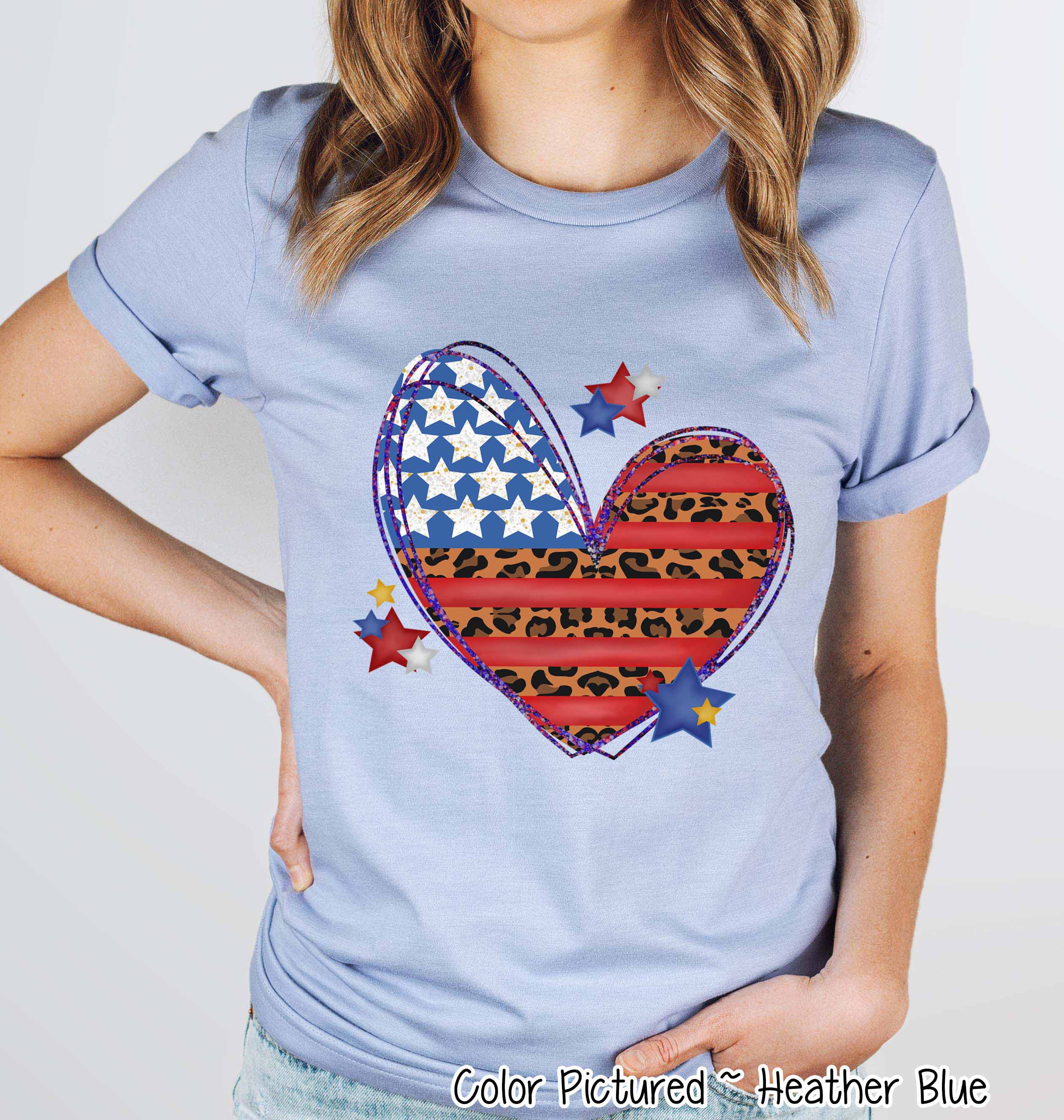 Flag Heart Leopard Patriotic Tee