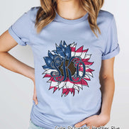 Patriotic Red White & Blue Sunflower Monogram Tee