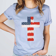 Watercolor American Flag Cross Tee