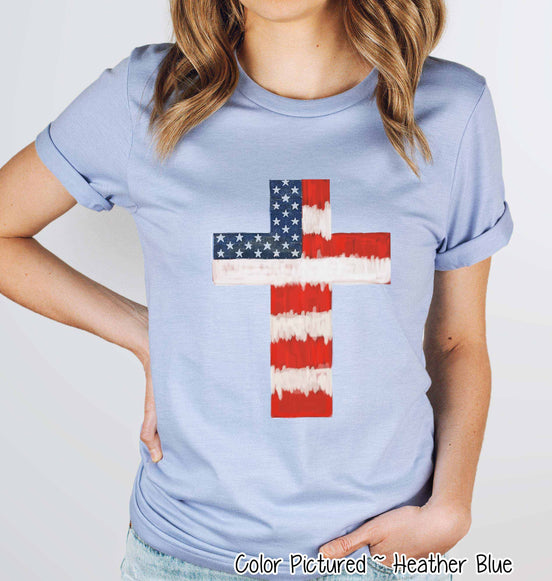 Watercolor American Flag Cross Tee
