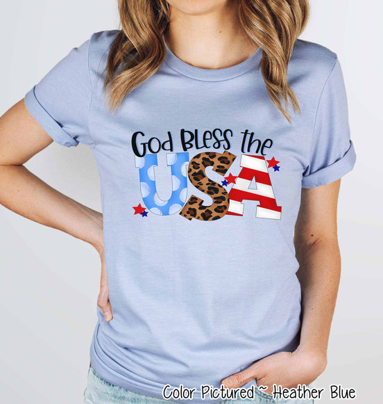 God Bless the USA Leopard Accent Tee