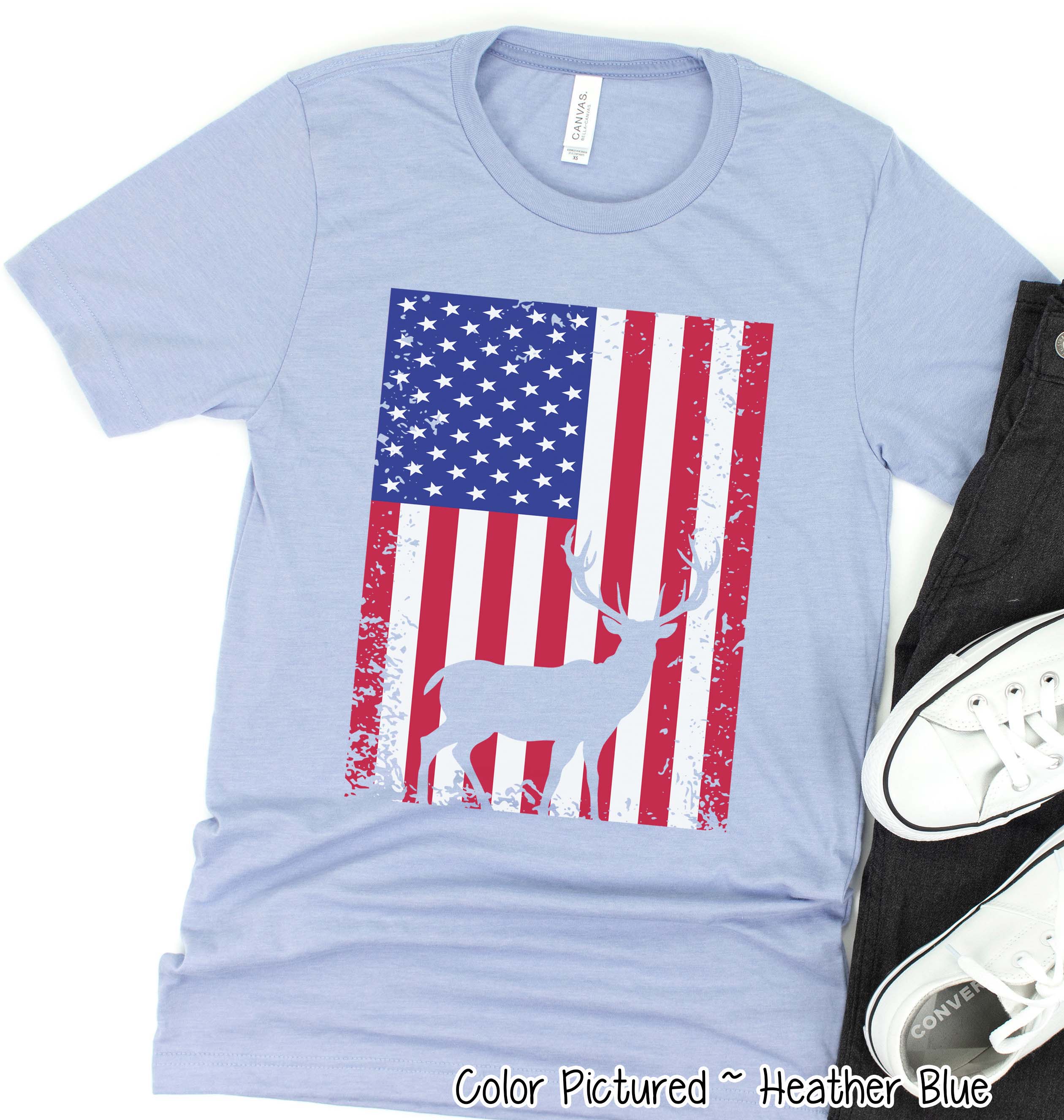 American Flag with Deer Patriotic Tee