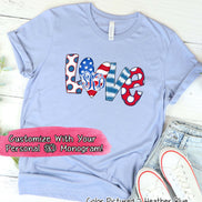 Patriotic LOVE with Flag Heart Monogram Tee