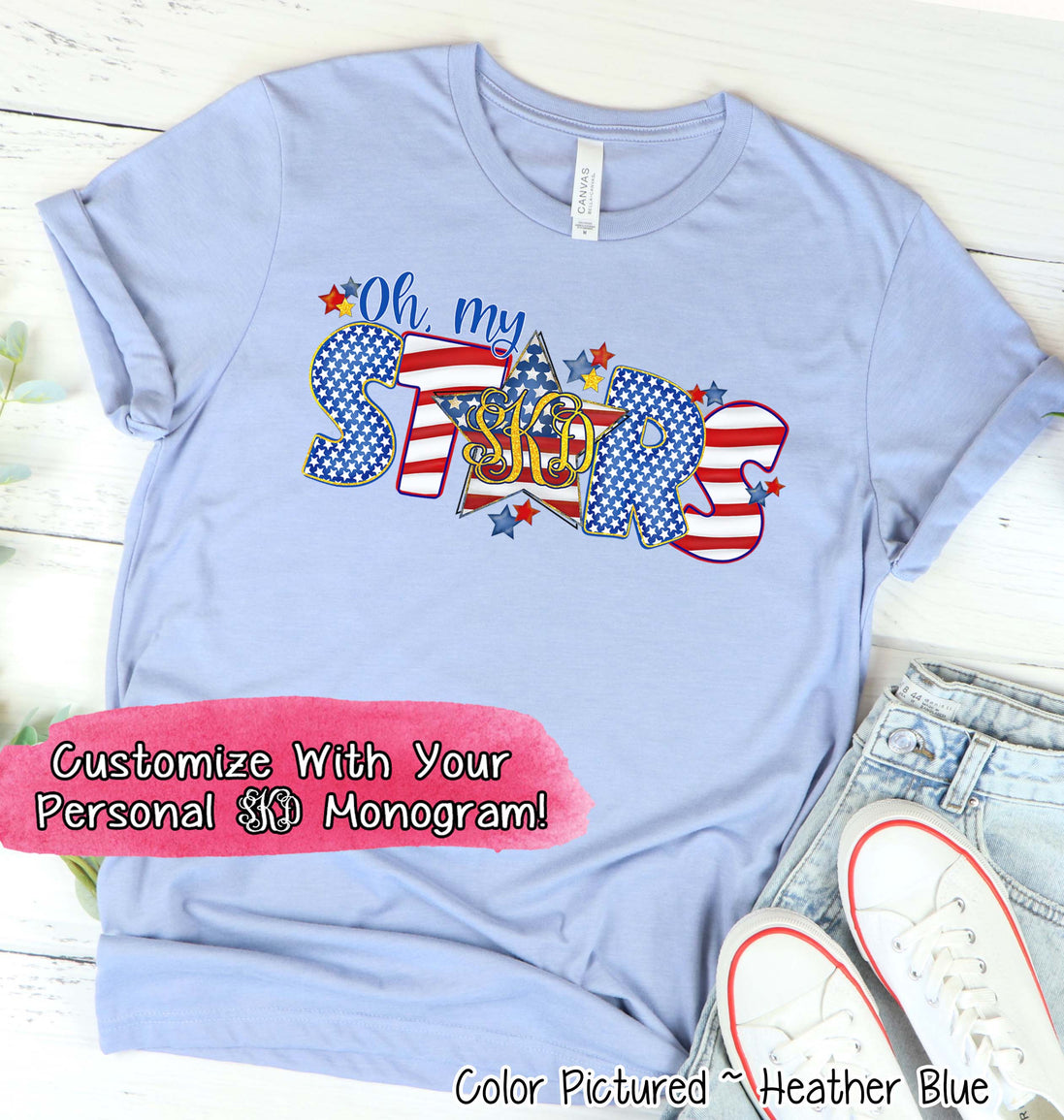 Oh My Stars Patriotic Monogram Tee