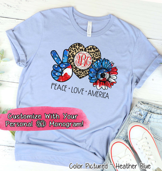 Peace Love American Sunflower Monogram Tee