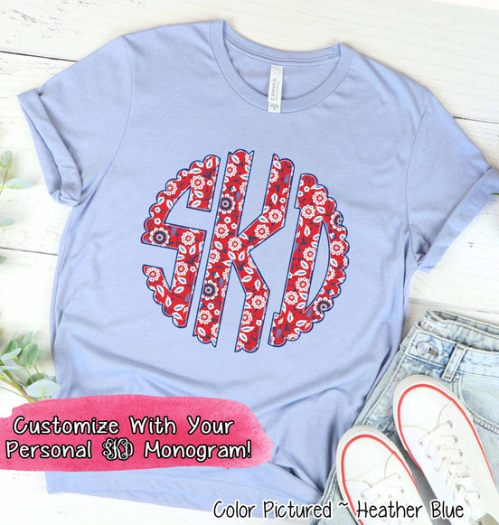 Big Monogram Patriotic Scallop Floral Tee