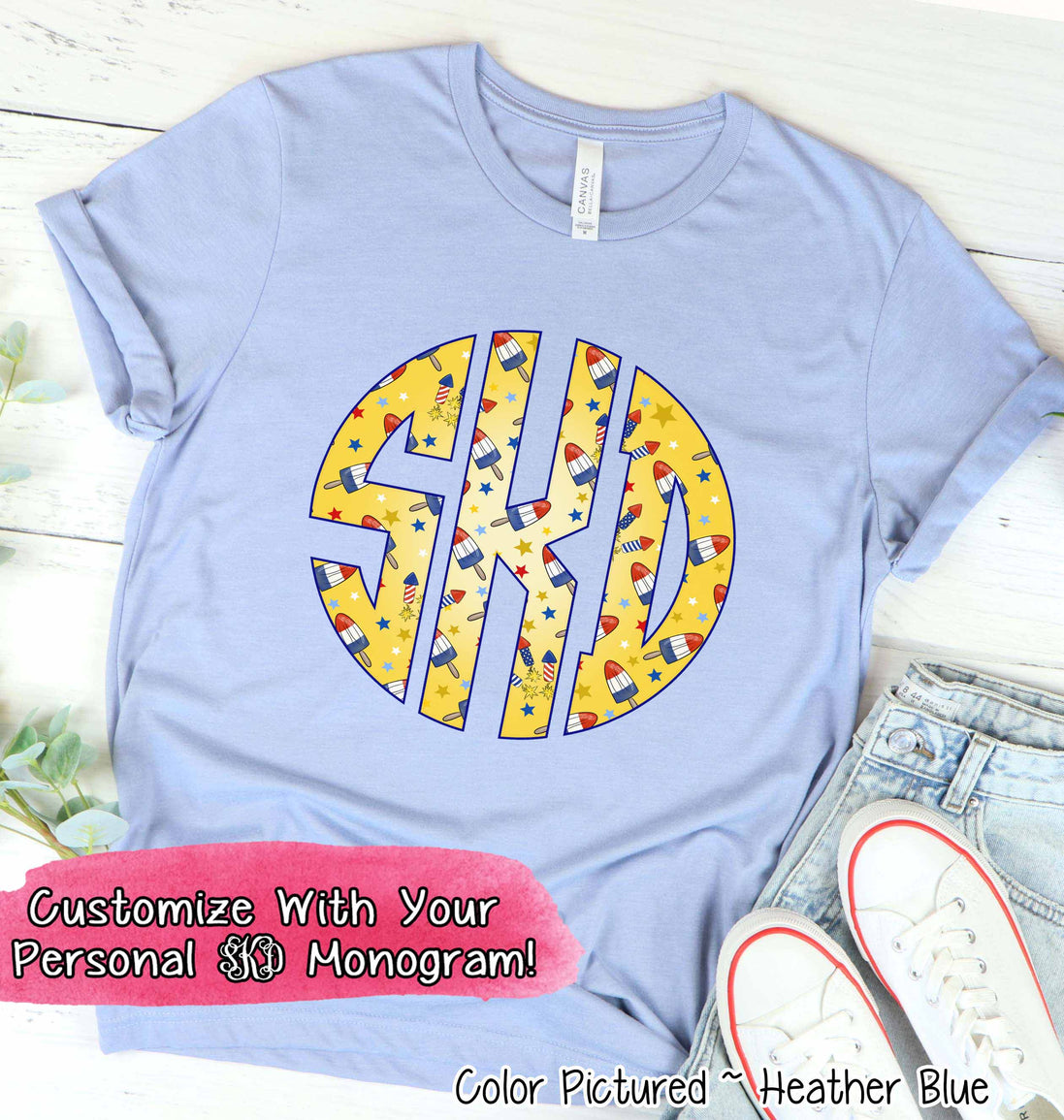 Big Monogram Bomb Pop Patrotic Tee