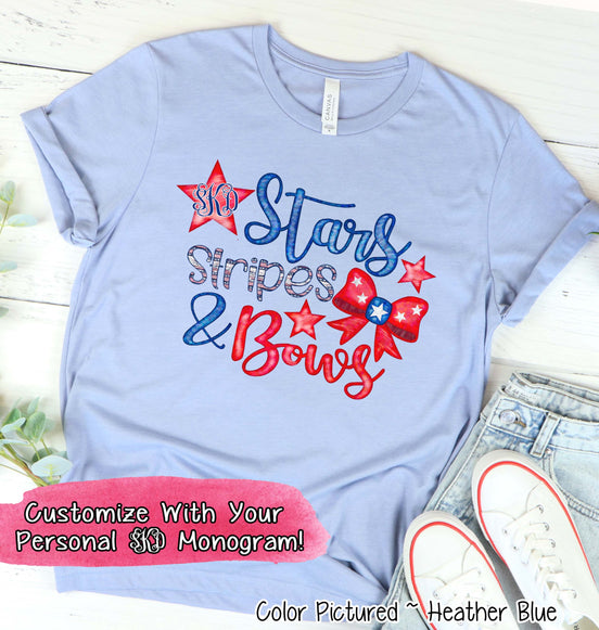 Patriotic Stars Stripes & Bows Monogram Tee
