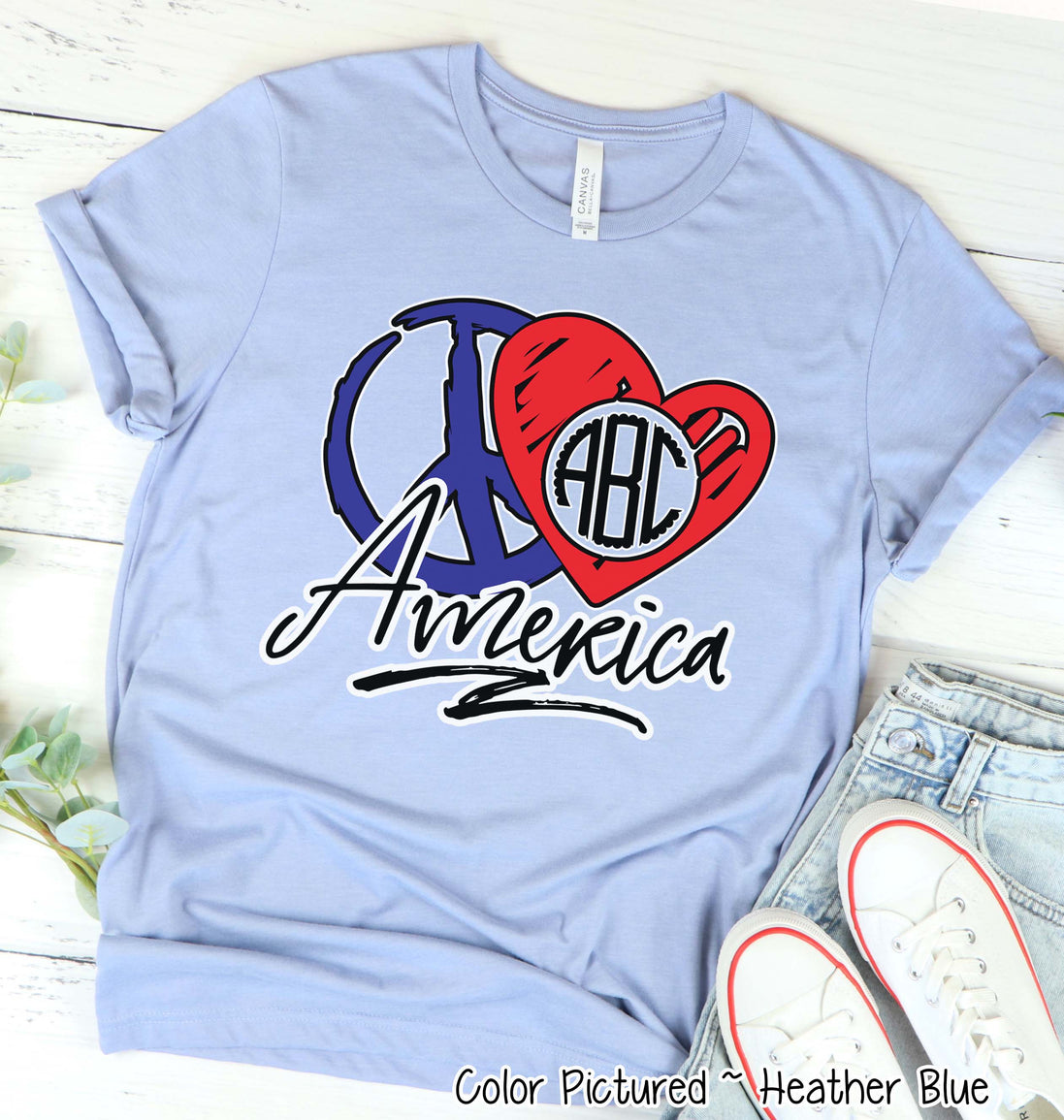 Peace Love America Monogram Tee