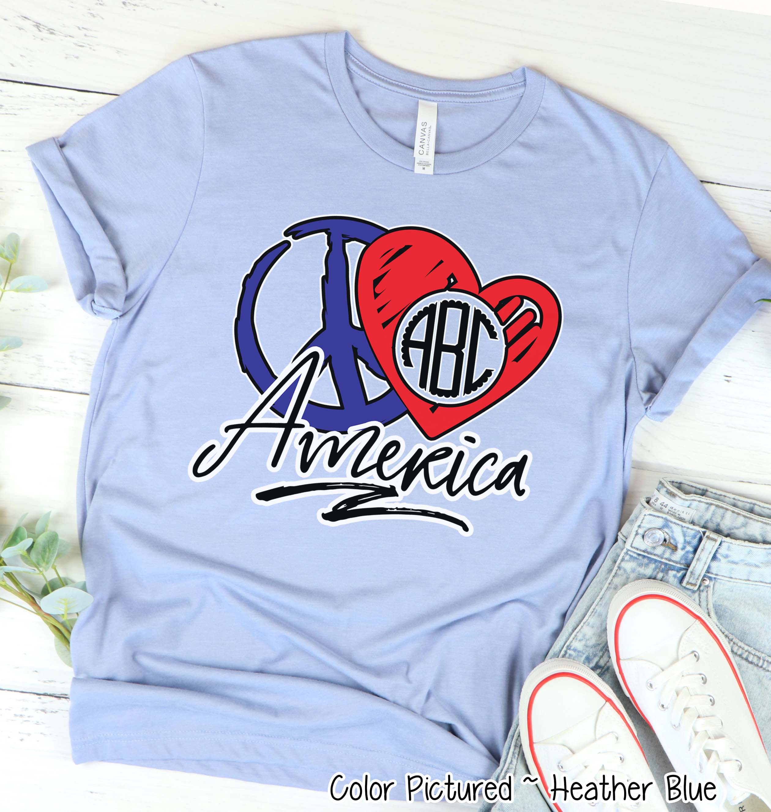 Peace Love America Monogram Tee