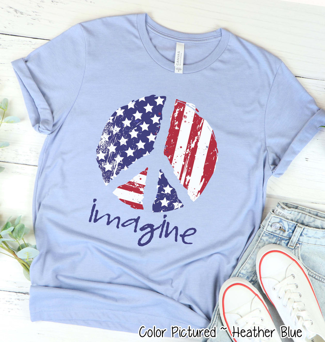 Imagine Peace Patriotic Distressed Tee
