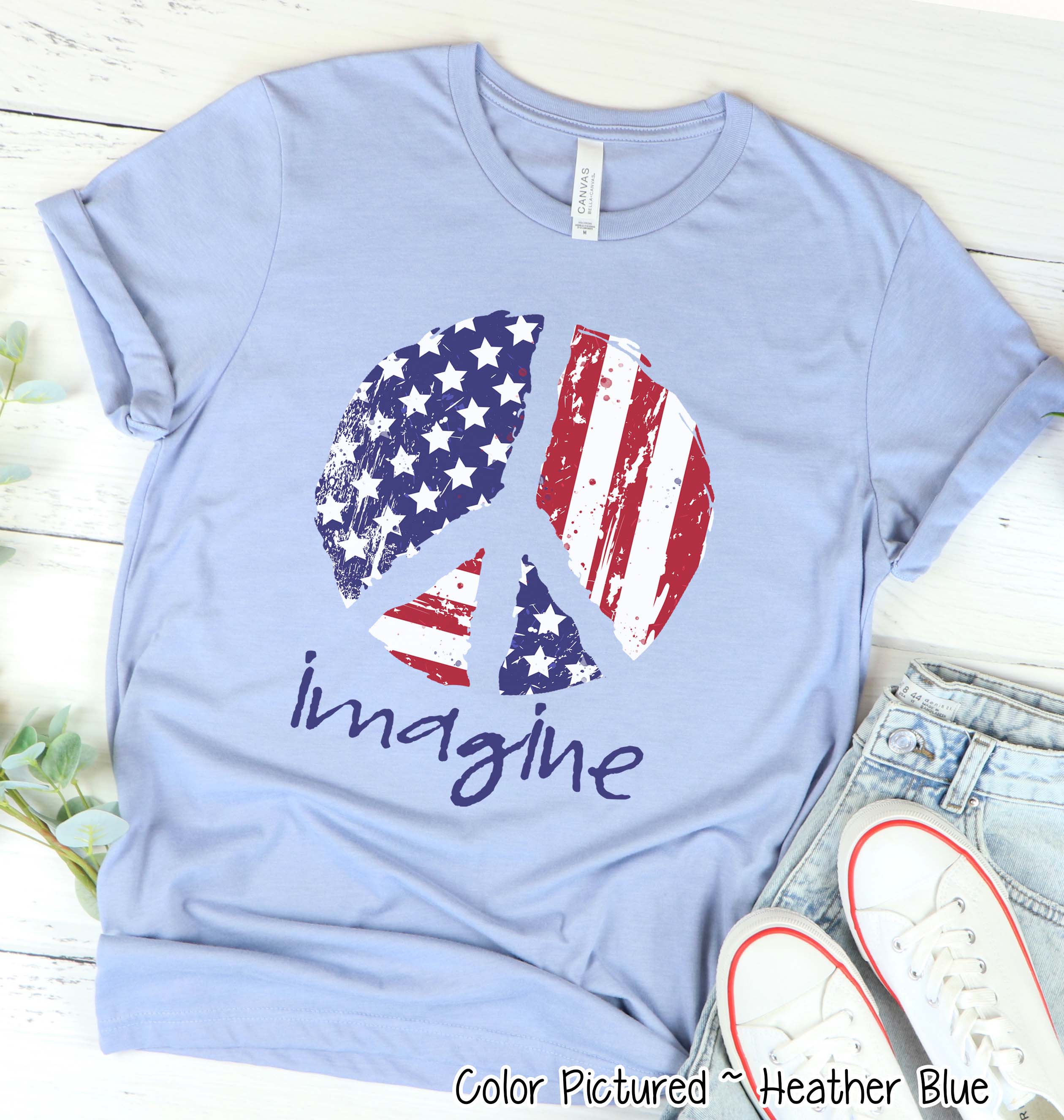 Imagine Peace Patriotic Distressed Tee