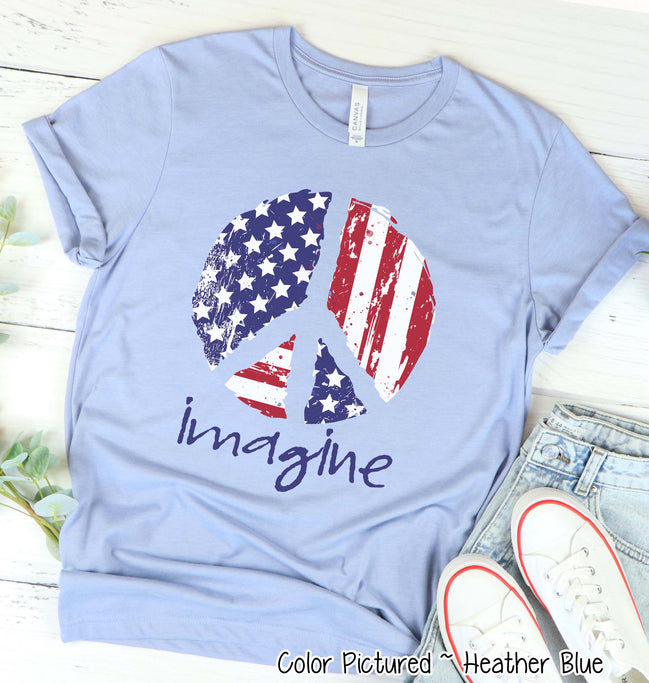 Imagine Peace Patriotic Distressed Tee