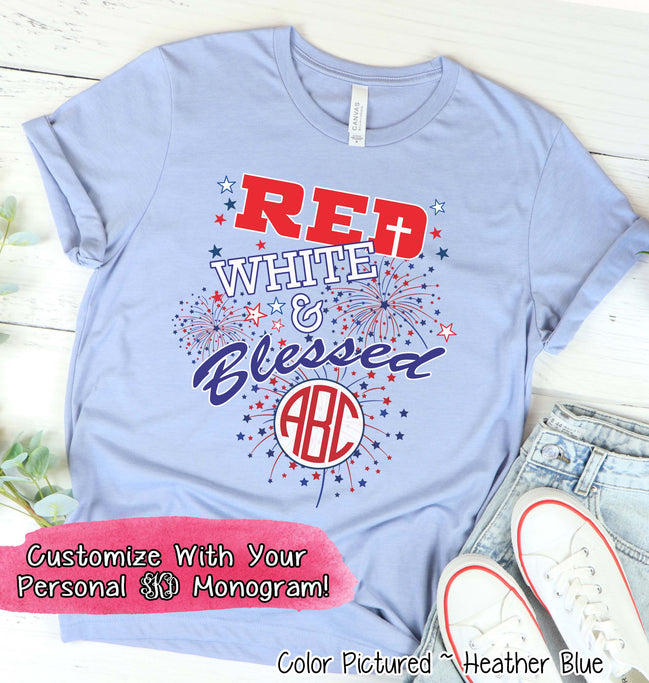 Red White and Blessed Monogram Tee