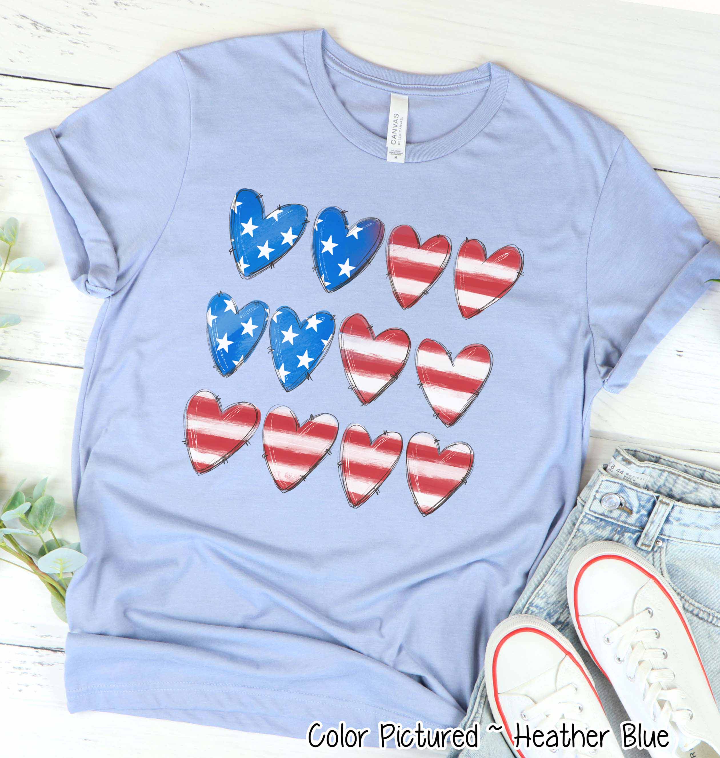 Red White and Blue Hearts Patriotic Flag Tee