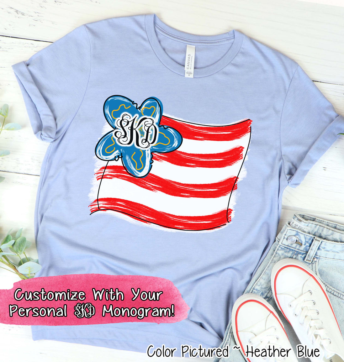 American Wavy Flag with Monogram Tee