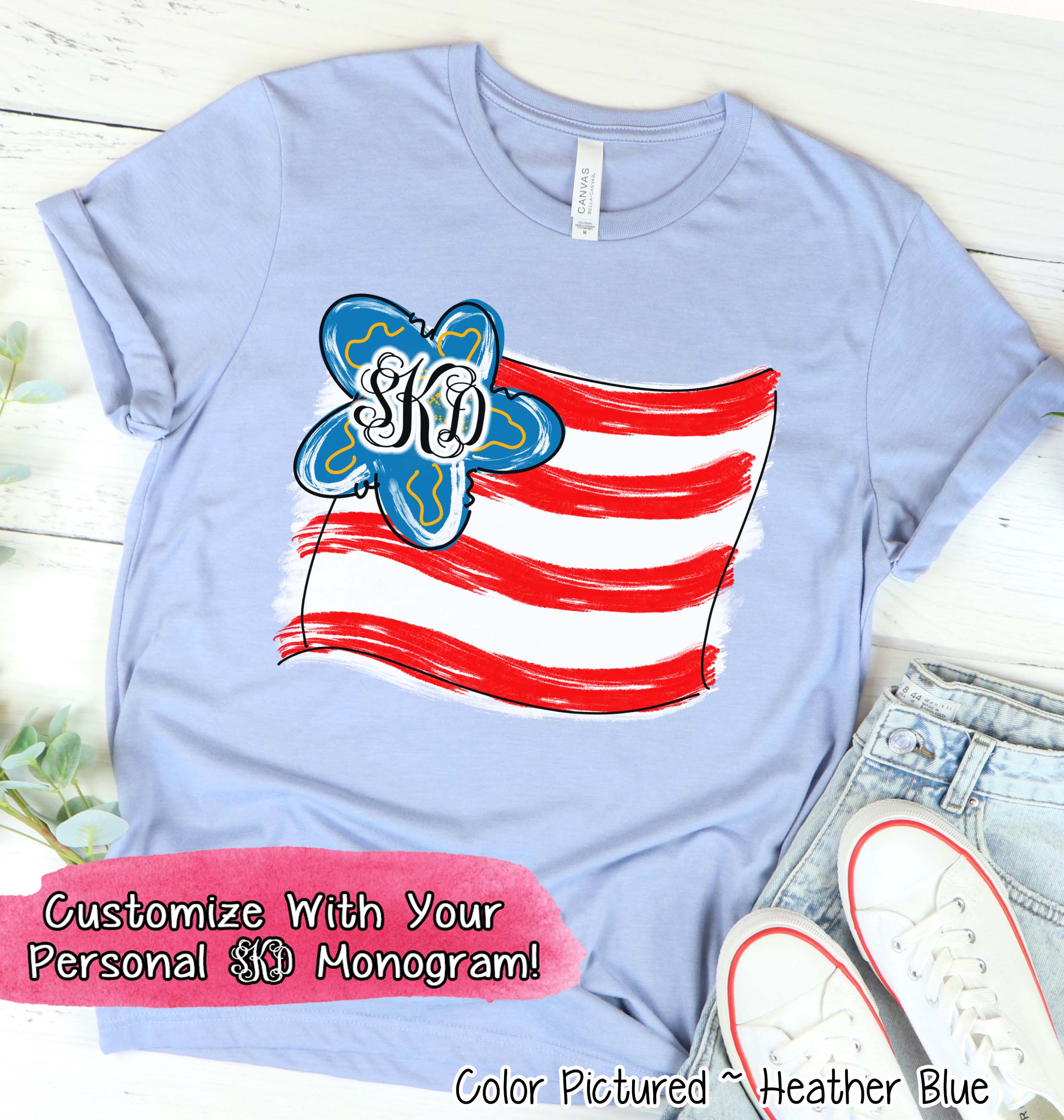 American Wavy Flag with Monogram Tee