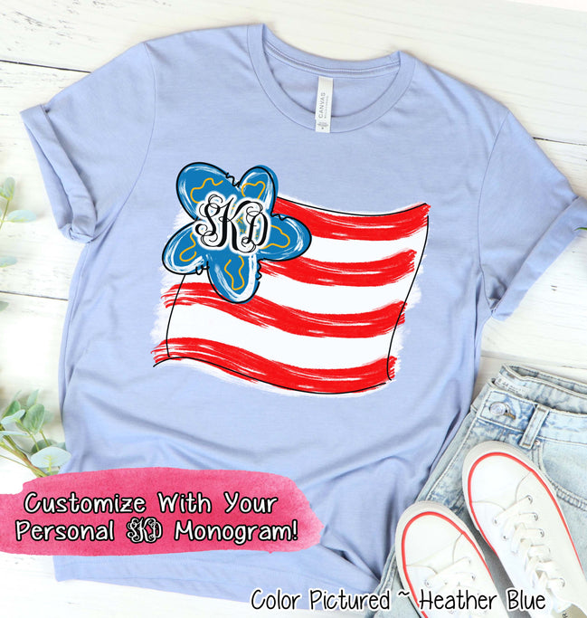 American Wavy Flag with Monogram Tee