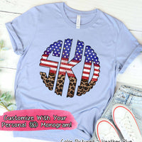 Big Monogram Patriotic Scallop Flag and Leopard Tee