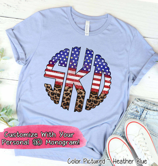 Big Monogram Patriotic Scallop Flag and Leopard Tee