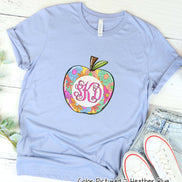 Monogram Floral Apple Back To School Tee