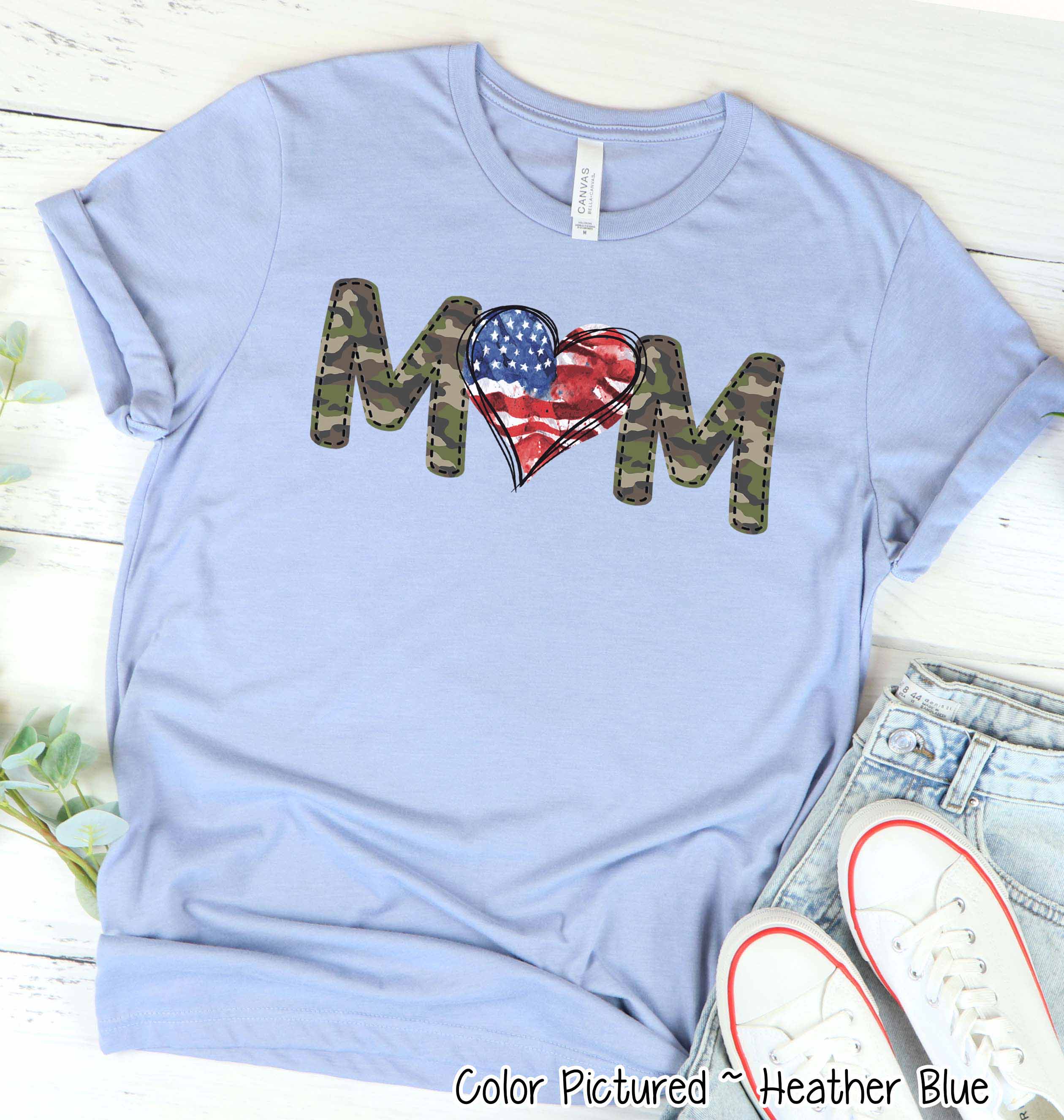 Military Mom with Flag Heart Tee