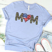 Military Mom with Flag Heart Tee