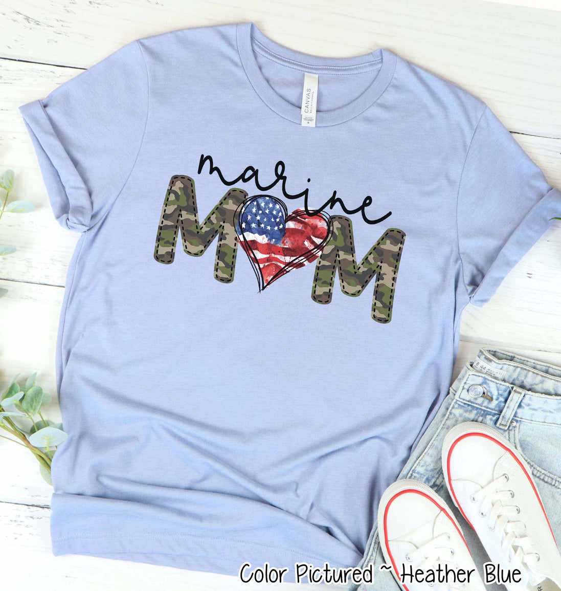 Marine Mom with Flag Heart Tee