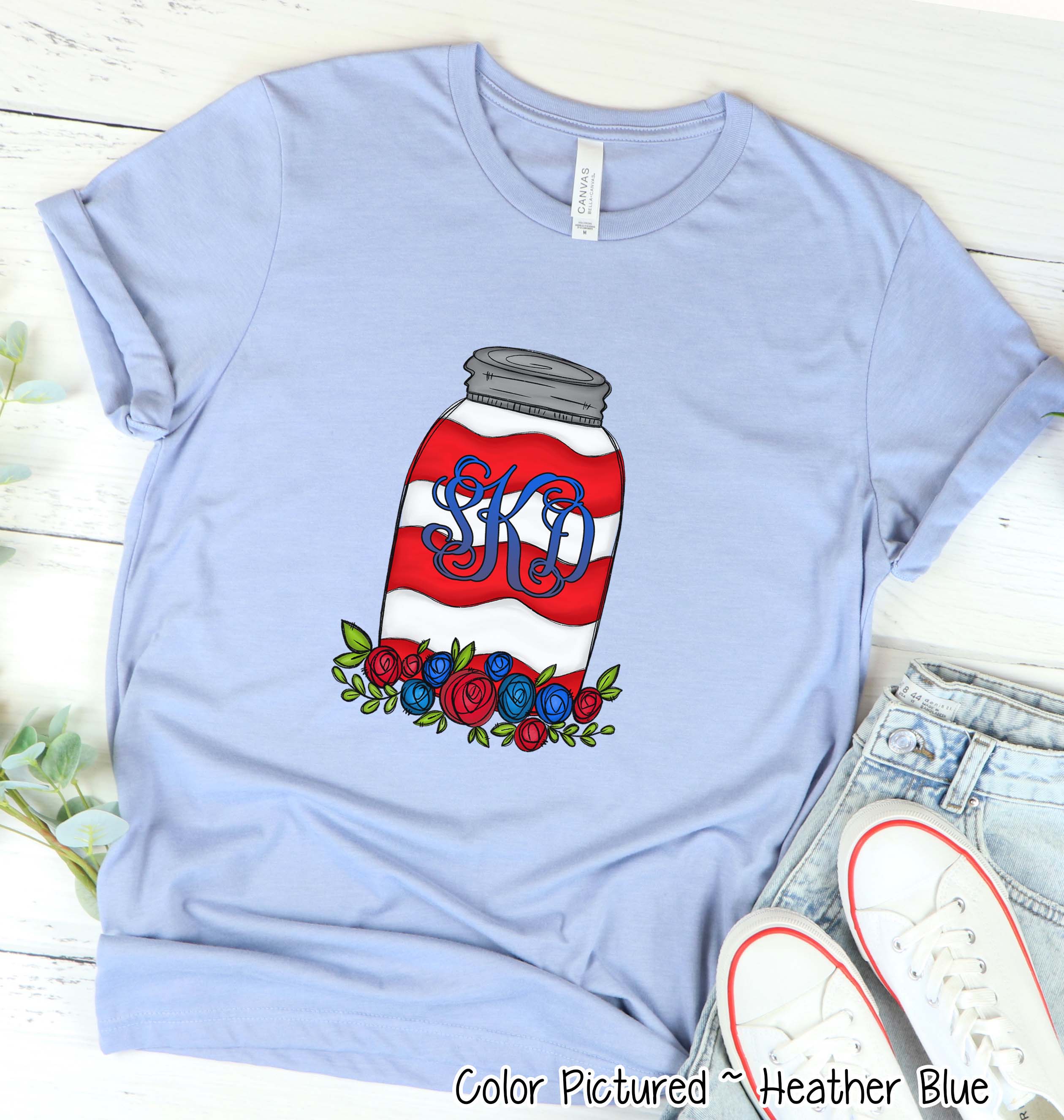 Patriotic Mason Jar Monogram Tee