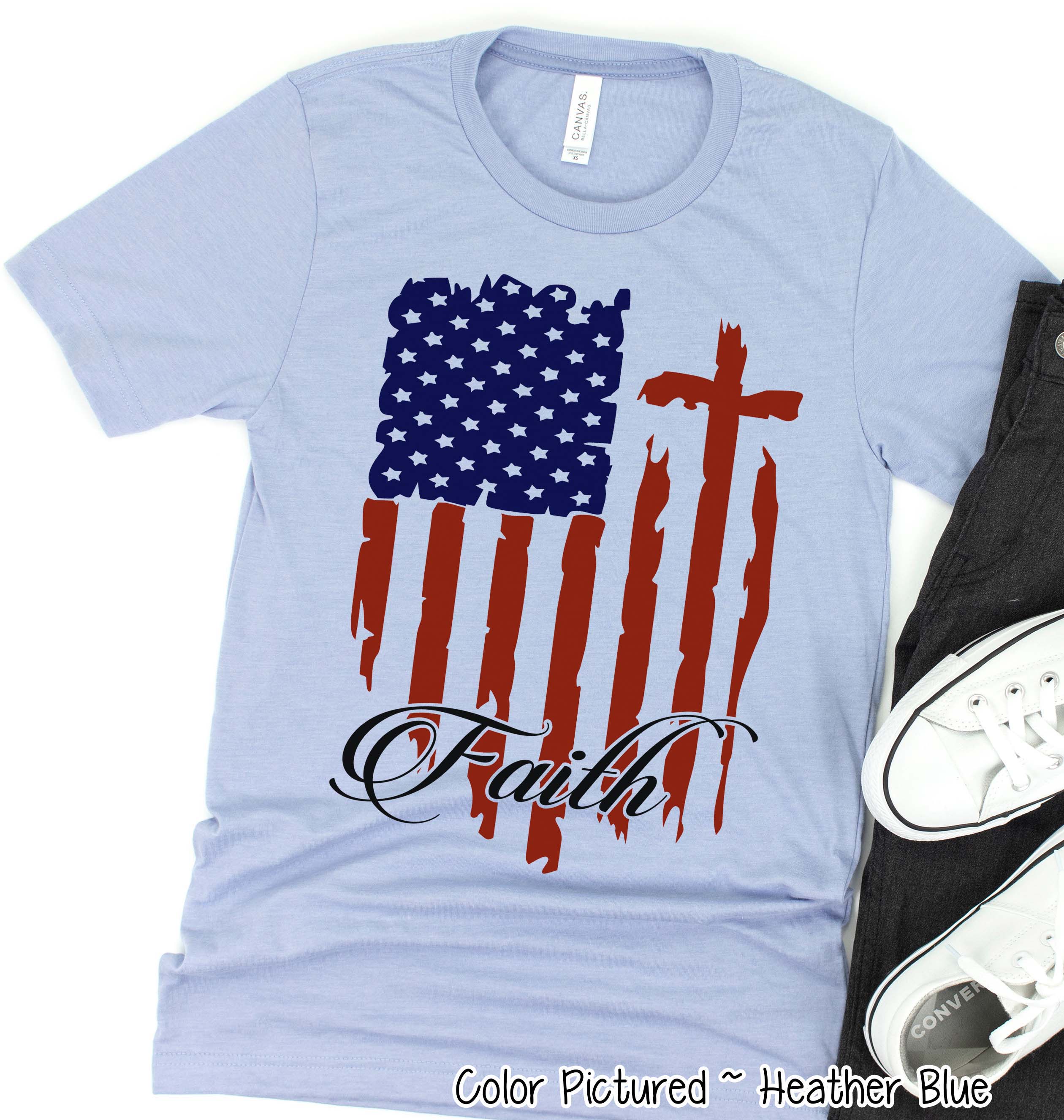 American Flag and Cross Patriotic Faith Tee