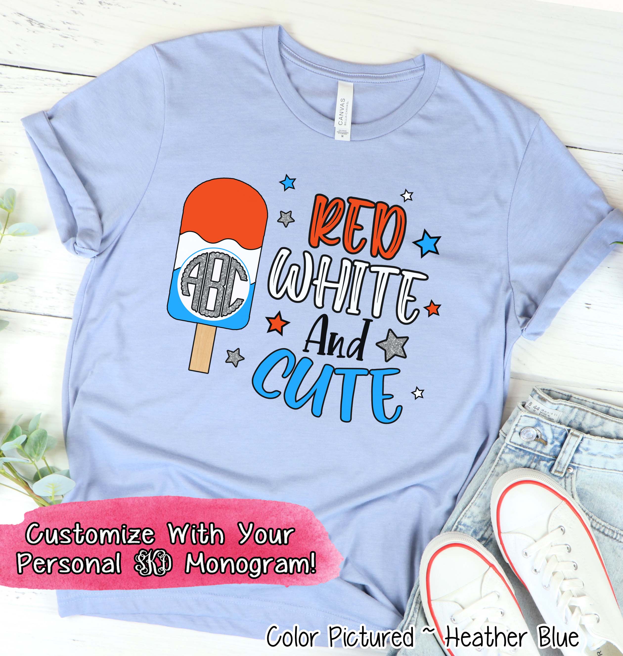 Patriotic Red White & Cute Monogram Tee