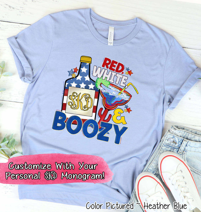 Red White and Boozy Monogram Funny Tee
