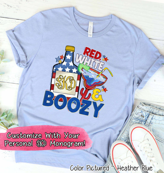 Red White and Boozy Monogram Funny Tee