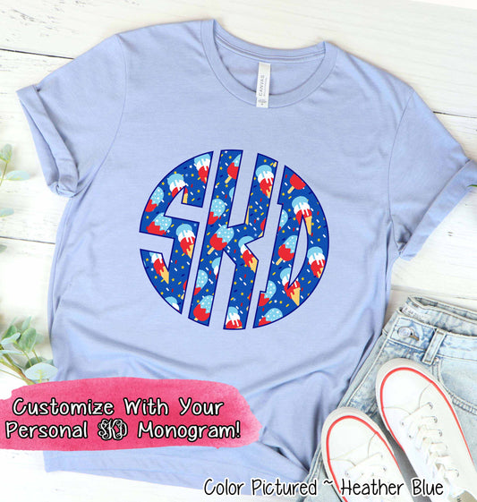 Big Monogram Patriotic Ice Cream Tee
