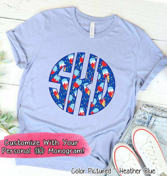 Big Monogram Patriotic Ice Cream Tee