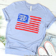 Watercolor American Flag with Monogram Tee