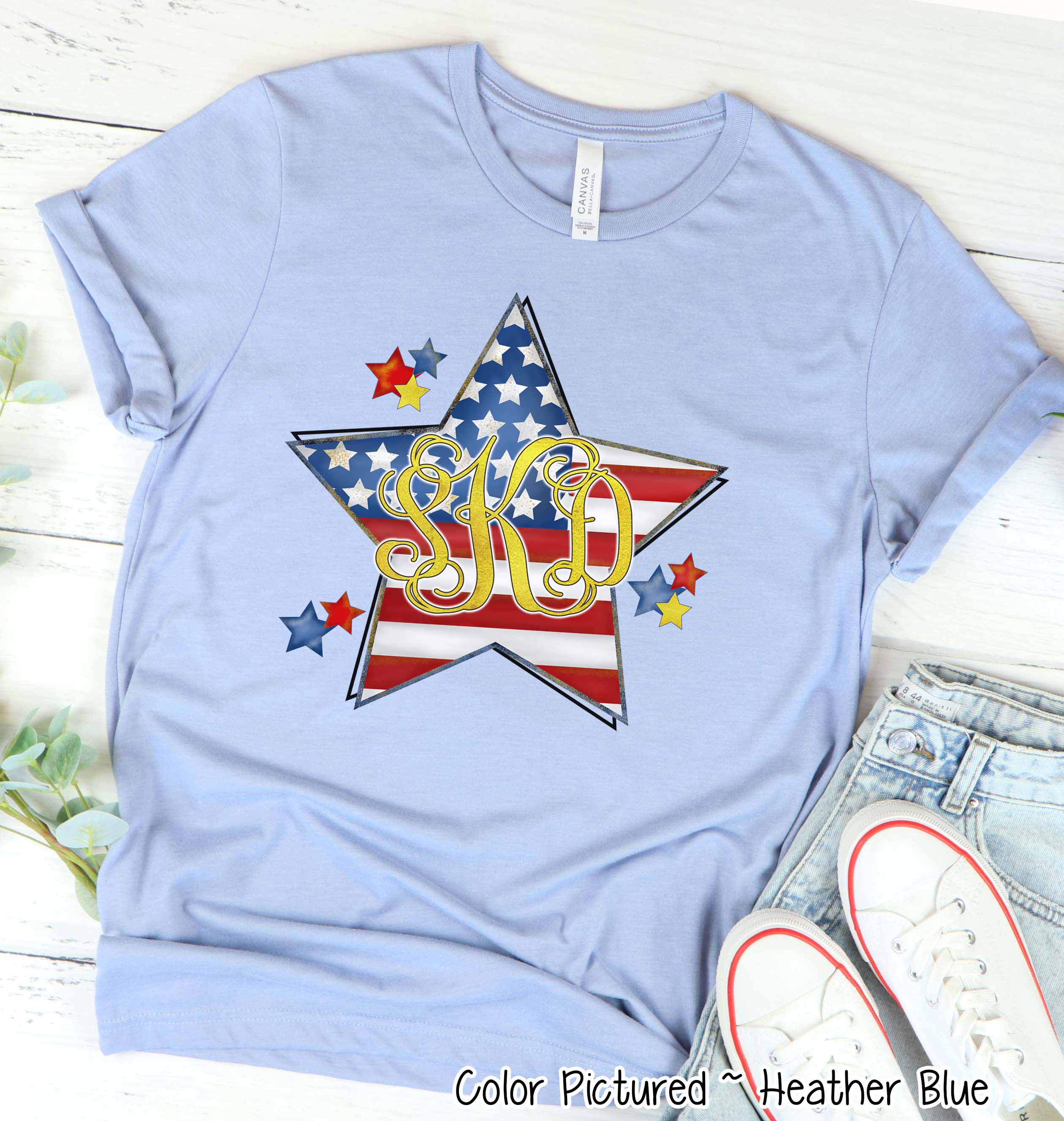Patriotic Flag Star with Monogram Tee