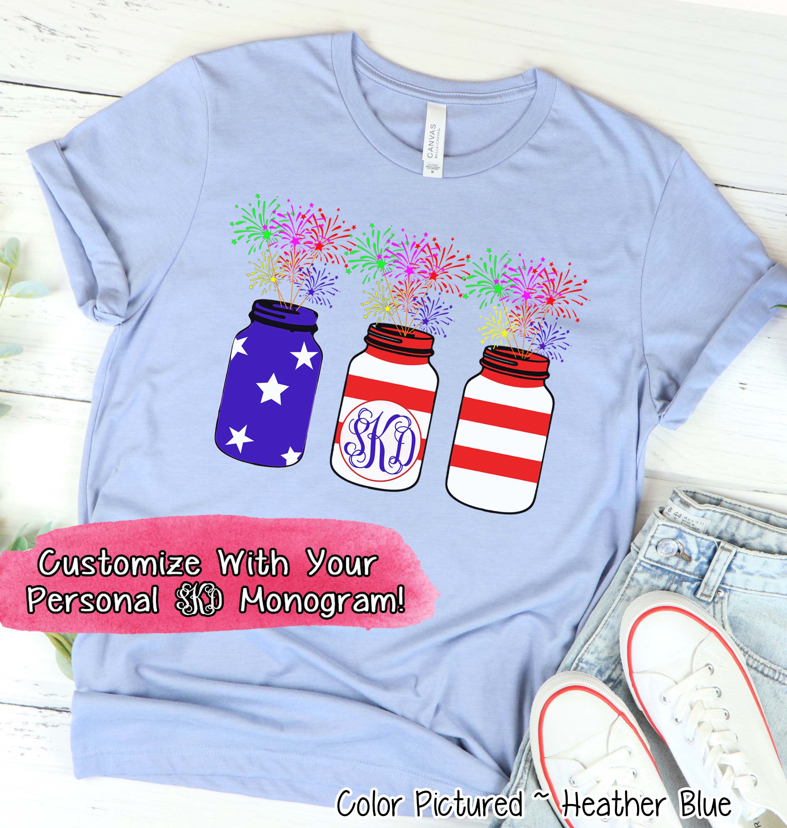 Patriotic Mason Jar Set Monogram Tee