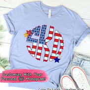 Big Monogram Scallop Patriotic  American Flag Tee