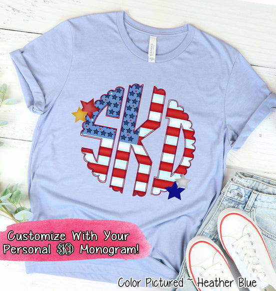 Big Monogram Scallop Patriotic  American Flag Tee