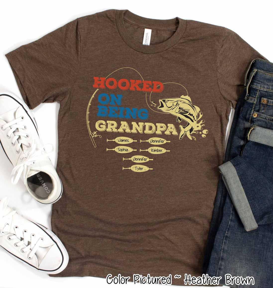 Custom Hooked on Being Dad-Father-Papa-Grandpa Tee