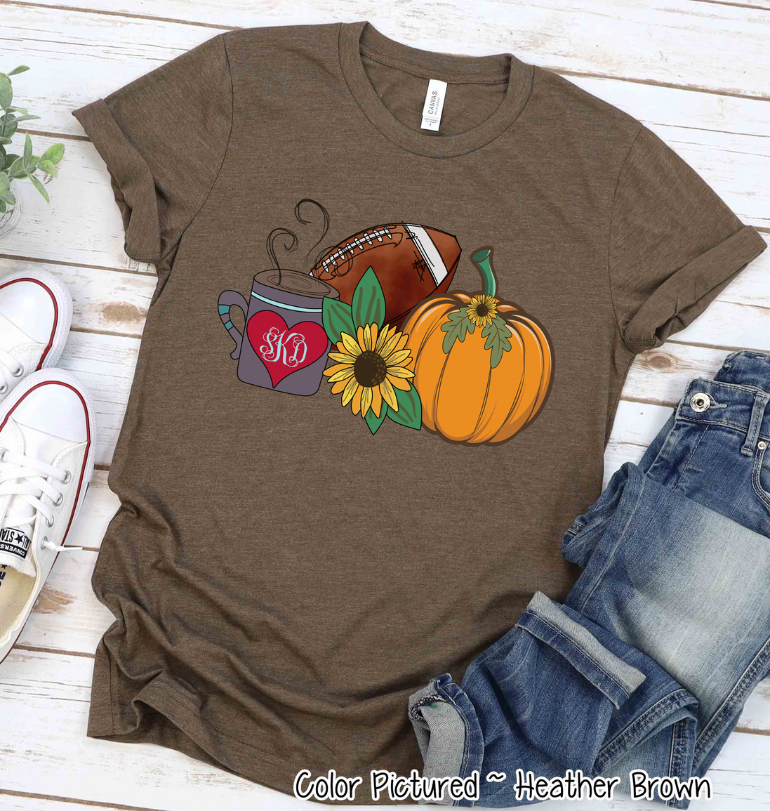 Latte Football and Pumpkin Monogram Fall Tee