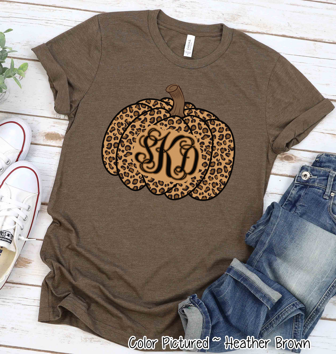 Leopard Monogram Pumpkin Fall Tee