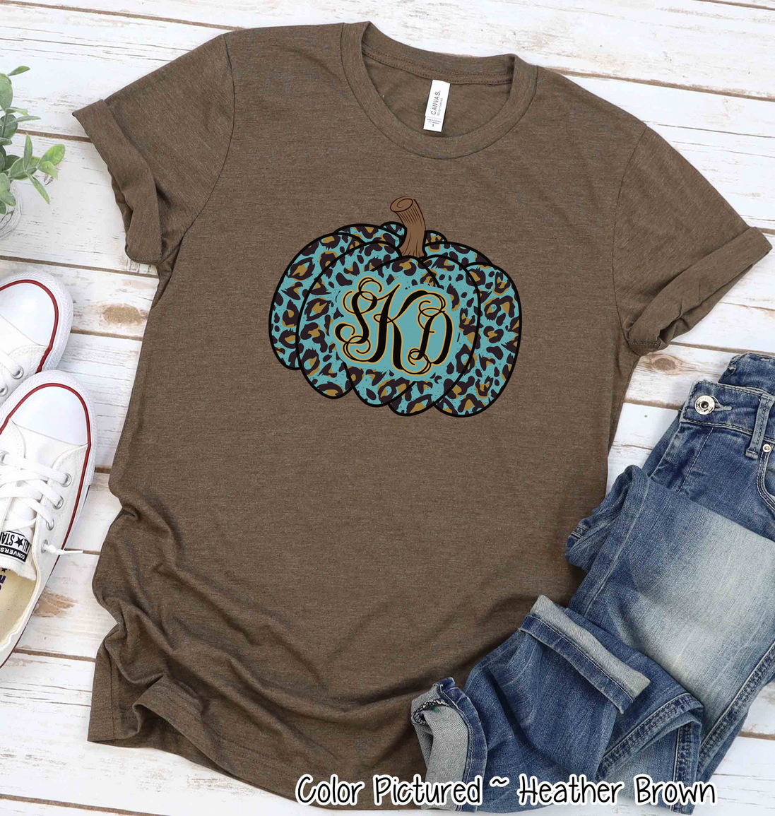 Blue Leopard Monogram Pumpkin Fall Tee