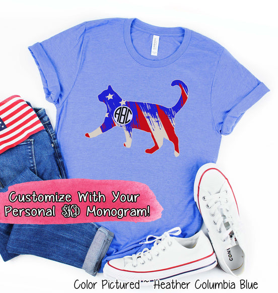 Patrotic Cat Outline Monogram Tee